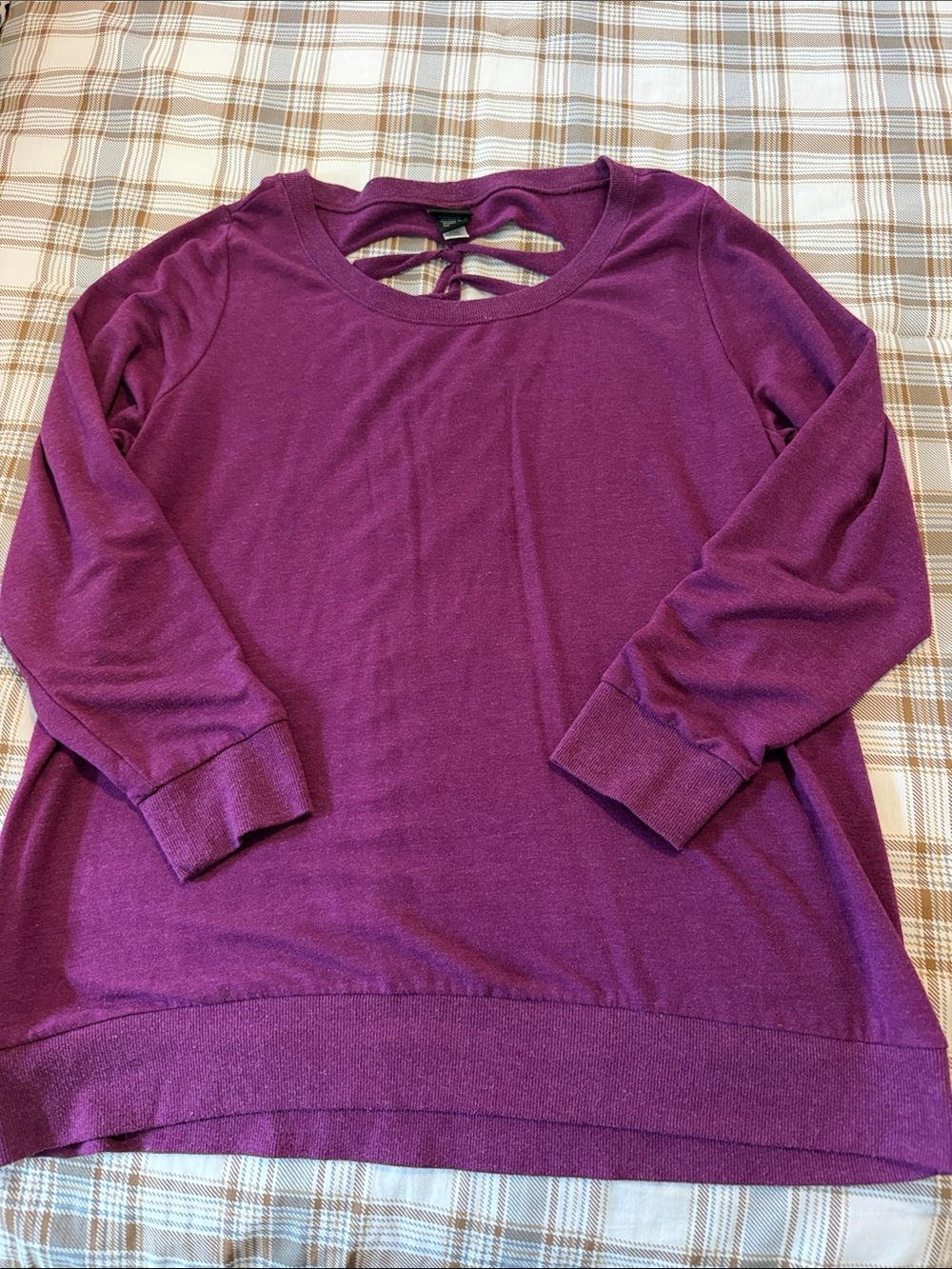 torrid Plum Long-Sleeve Knit Top with Back Strap Detail